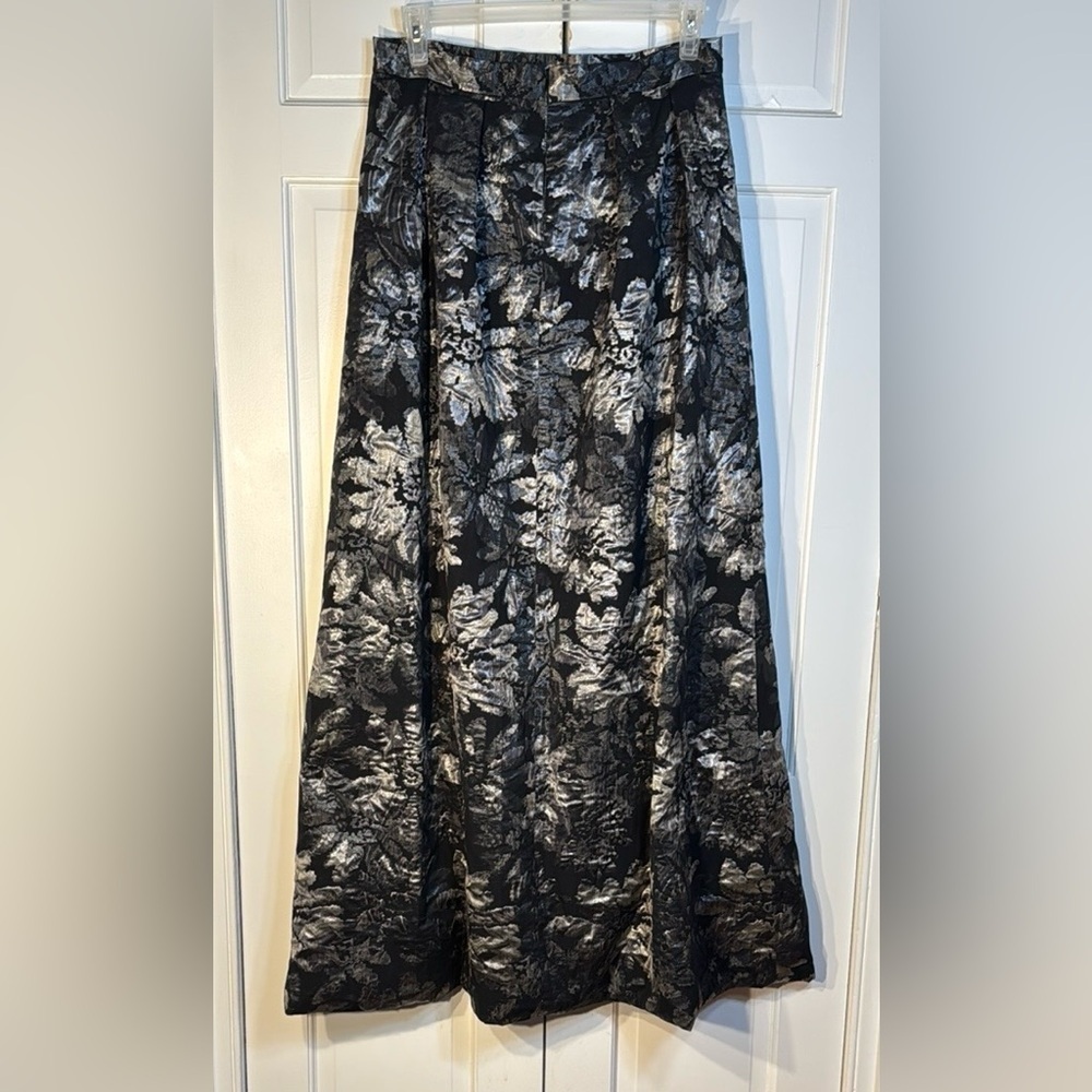 Custom Tailored Sumptuous Black and Silver Brocade Maxi A-Line Skirt